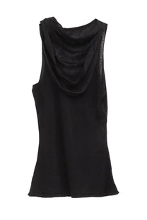 Paloma Wool women’s black sleeveless top with draped neckline and sheer mesh detailing on shoulder seam