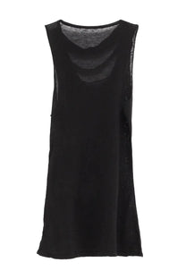 Paloma Wool women’s black sleeveless knit dress with sheer mesh side panels and relaxed flowing silhouette
