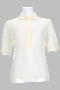 Paloma wool women’s ivory sheer blouse with matching collar button placket and short ruffled sleeves