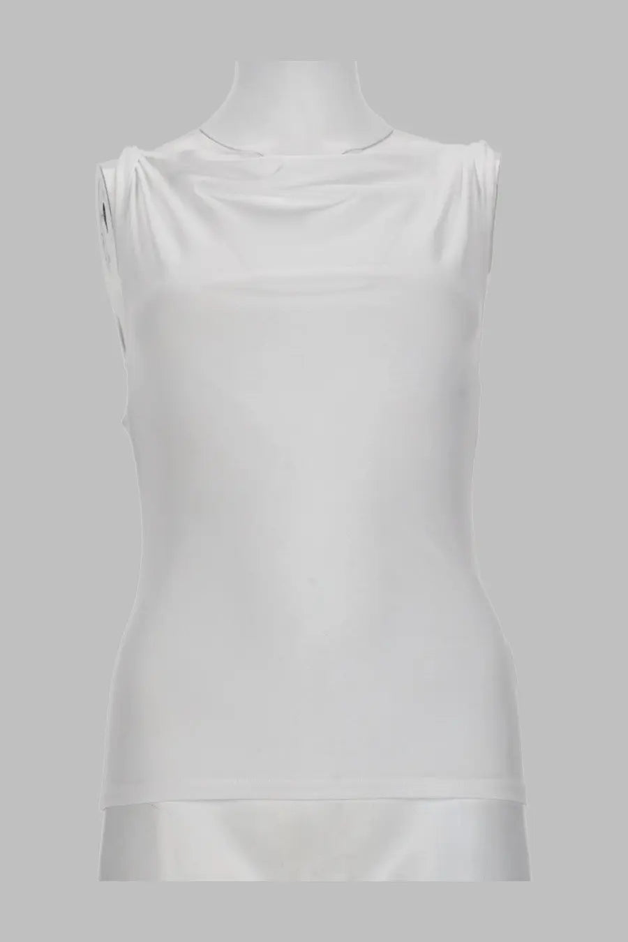 White satin sleeveless top with draped neckline and subtle horizontal seam from paloma wool women’s collection