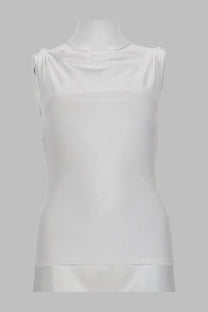 White satin sleeveless top with draped neckline and subtle horizontal seam from paloma wool women’s collection
