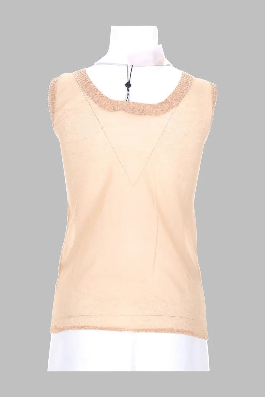Beige sleeveless knit top with ribbed neckline and hem from paloma wool womens top velata blue collection