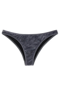 Dark gray velvet Paloma Wool women’s Tully bikini bottom with subtle textured pattern and black inner lining