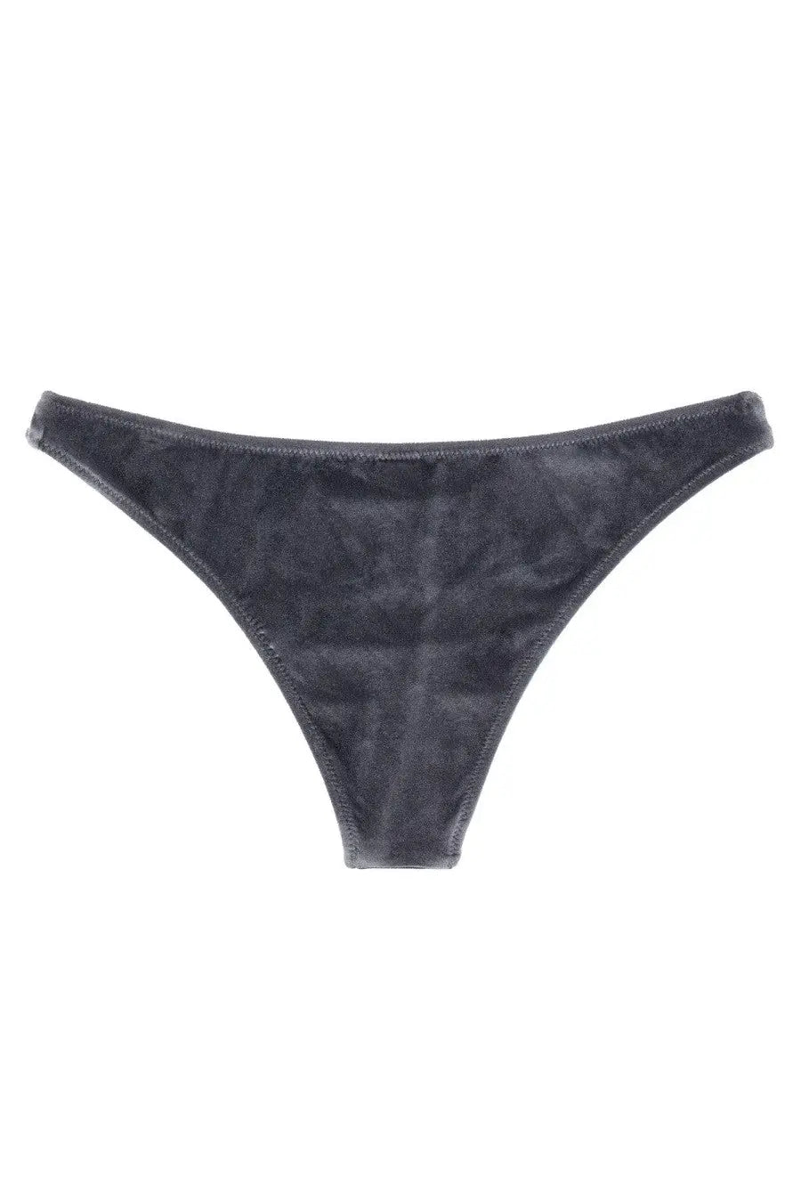 Dark gray velvet paloma wool women’s tully bikini bottom with subtle textured pattern and stitched edges visible from back