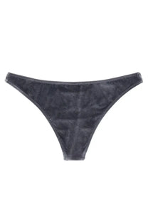 Dark gray velvet paloma wool women’s tully bikini bottom with subtle textured pattern and stitched edges visible from back