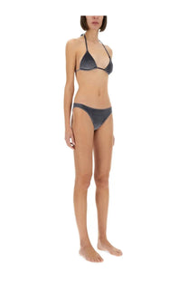 Dark gray velvet triangle bikini set featuring Paloma Wool women’s Tully bikini bottom grey front view