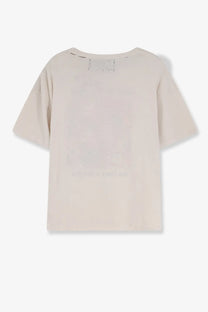 Beige cotton short-sleeved t-shirt with relaxed fit and subtle stitching details at neckline for men by paly