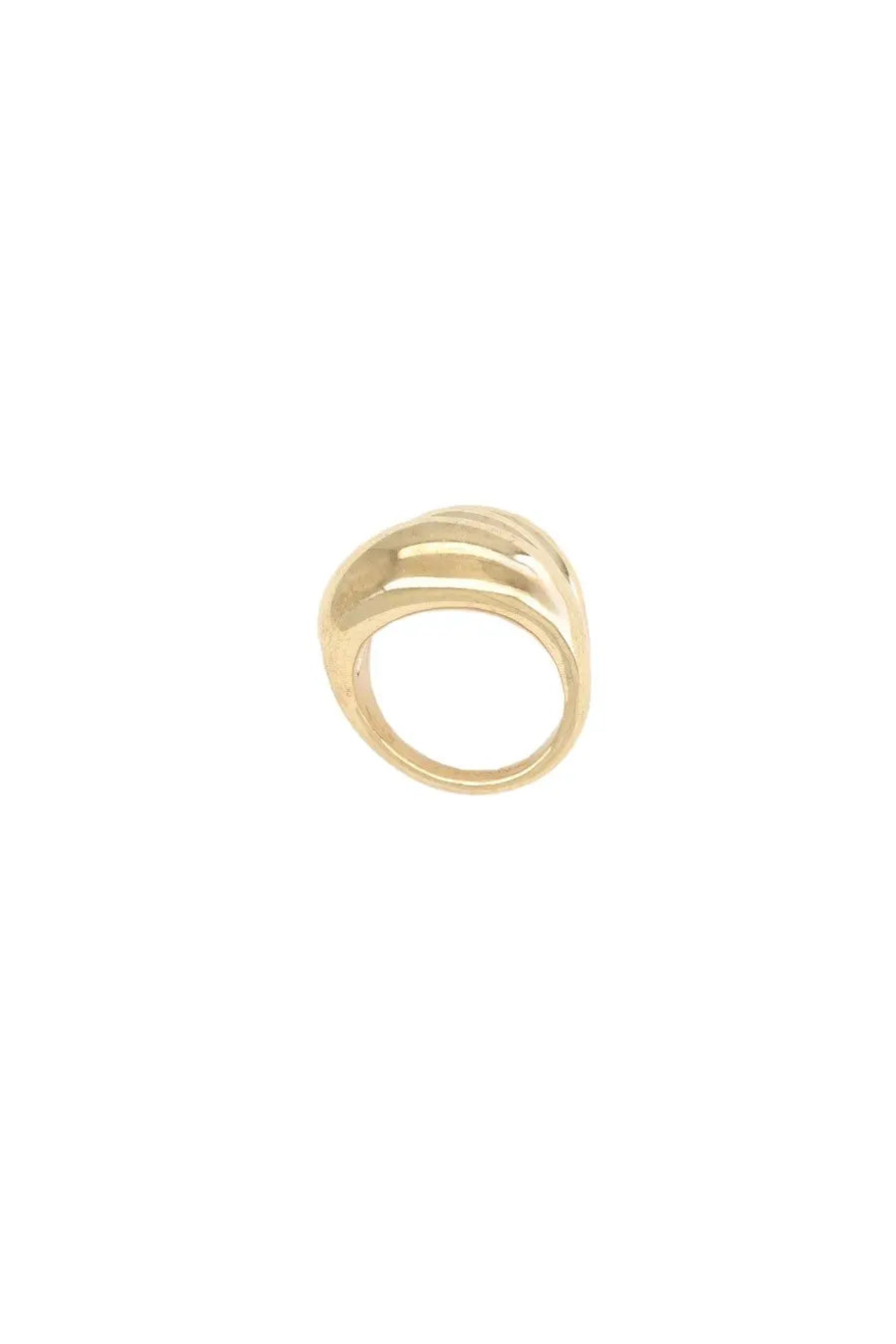 Gold-toned Panconesi women’s Anello Triptych Blow ring with bold sculptural design featuring two overlapping curved bands