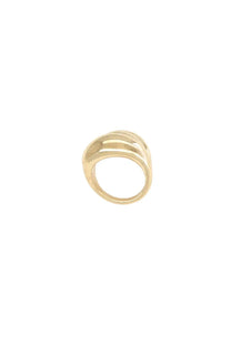 Gold-toned Panconesi women’s Anello Triptych Blow ring with bold sculptural design featuring two overlapping curved bands