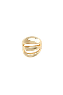 Panconesi women’s anello triptych blow gold gold-toned ring with modern sculptural design and three overlapping horizontal bands