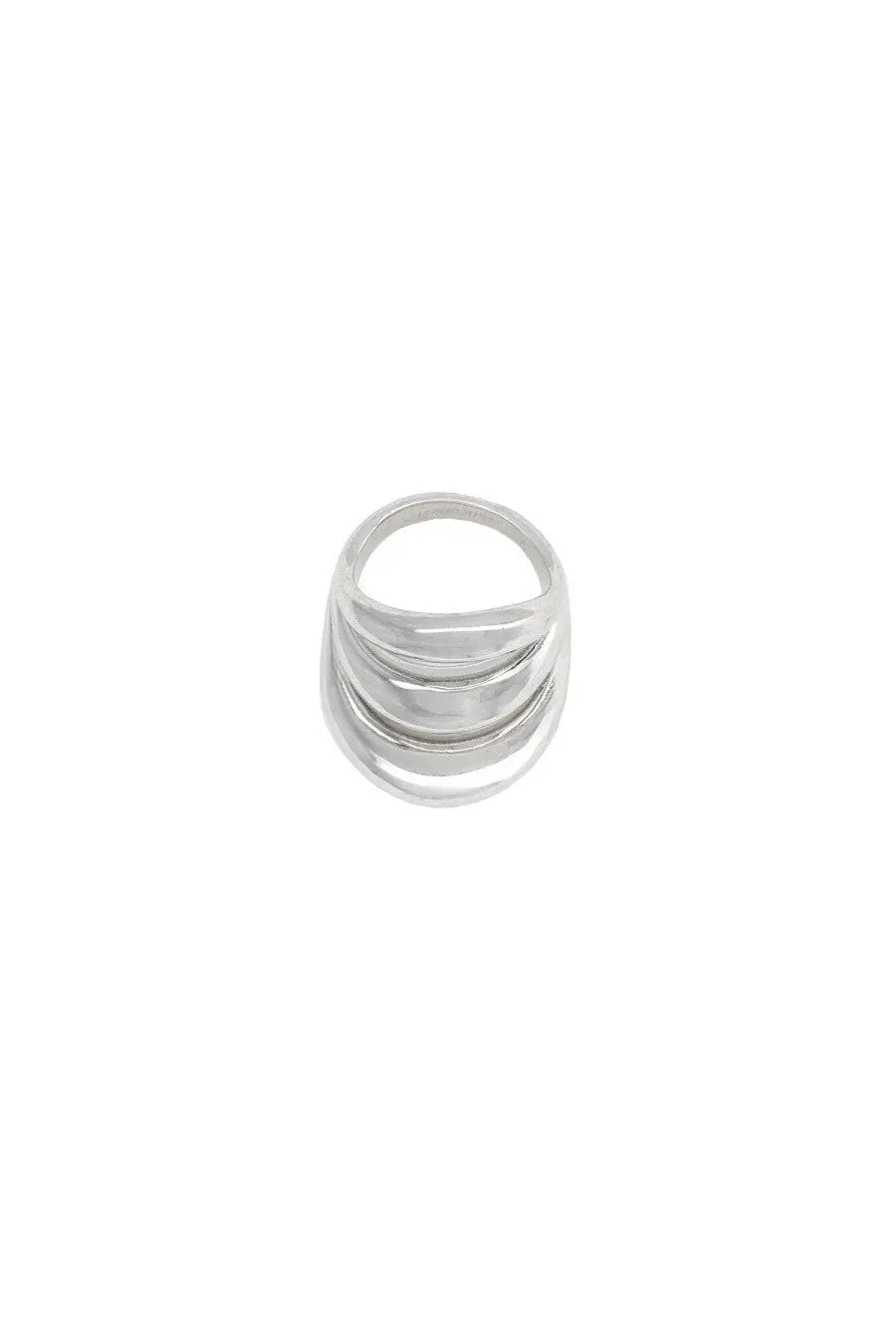 Silver-toned Panconesi women’s Anello Triptych Blow silver ring with a modern layered design of three overlapping curved bands