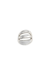 Panconesi women’s anello triptych blow silver ring with silver-toned modern openwork design featuring three curved bands