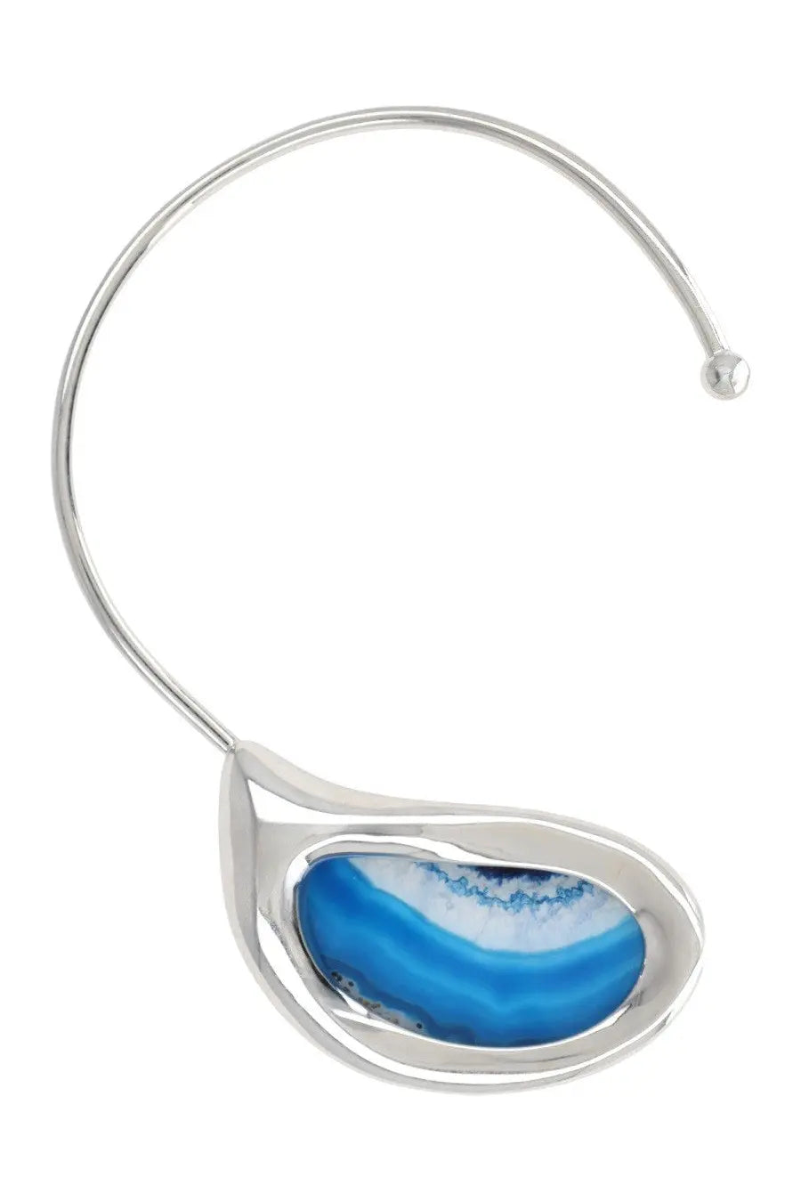 Panconesi women’s choker dusk silver featuring silver-toned cowl neck necklace with teardrop blue white agate stone