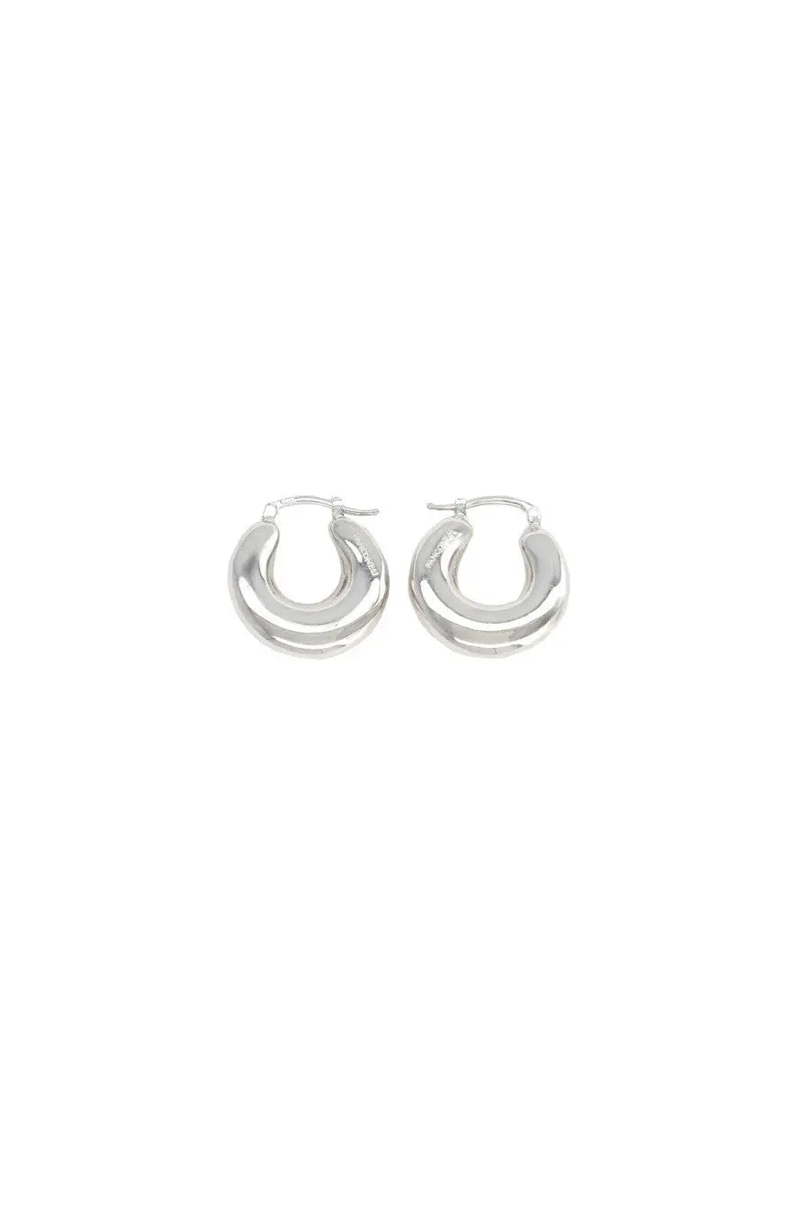 Panconesi women’s orecchini blow up huggies silver sleek modern silver hoop earrings with polished metallic finish