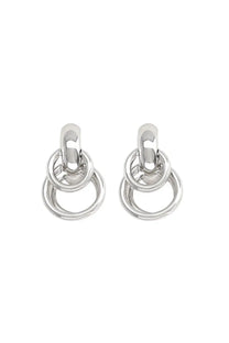Silver-toned Panconesi women’s orecchini huggies with modern layered ring design hoop earrings in silver metal