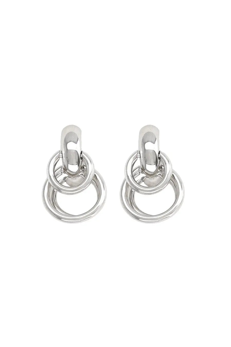 Panconesi women’s silver-toned huggie earrings with a modern layered ring design in silver