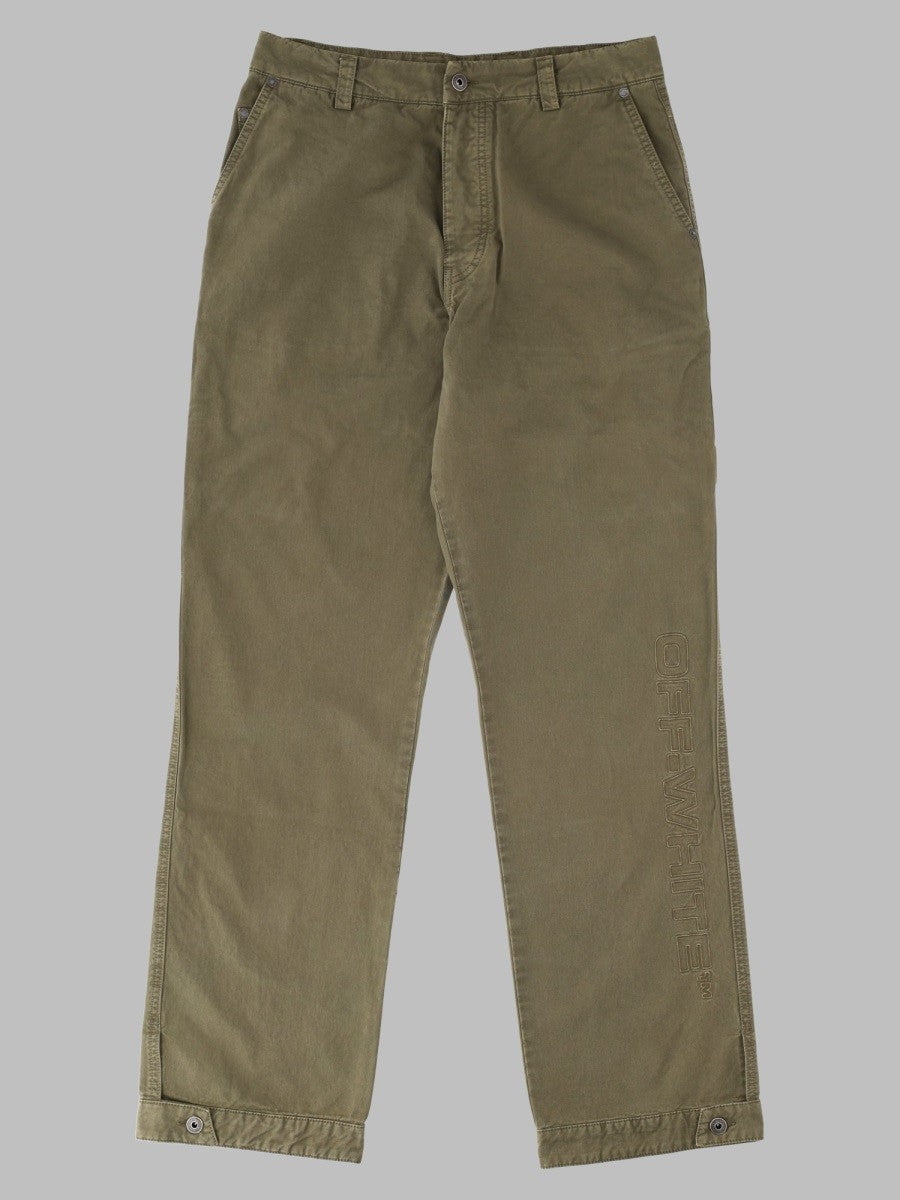 Off-White Men's Pantalone Con Ricamato Green