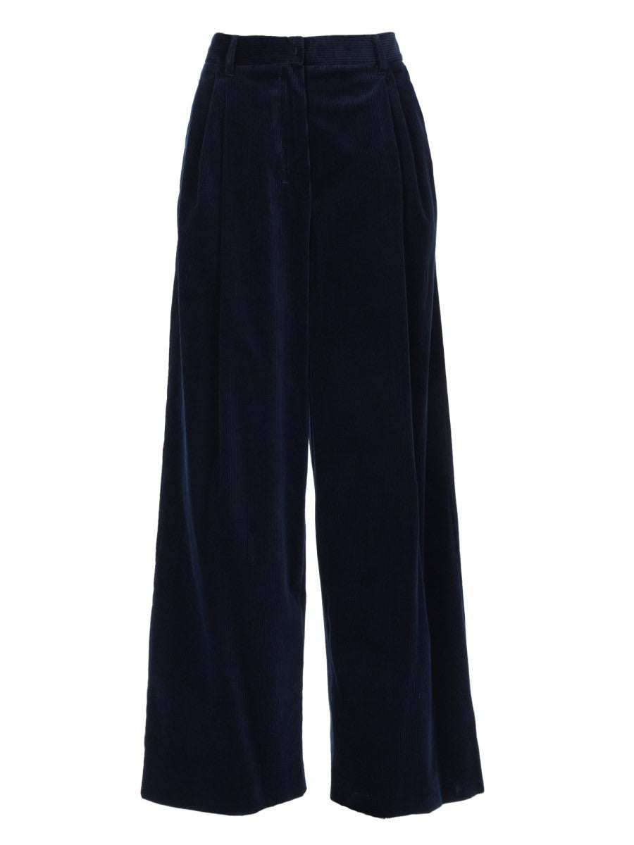 S MAX MARA Women's Velvet Ribbed Corona Trousers Blue