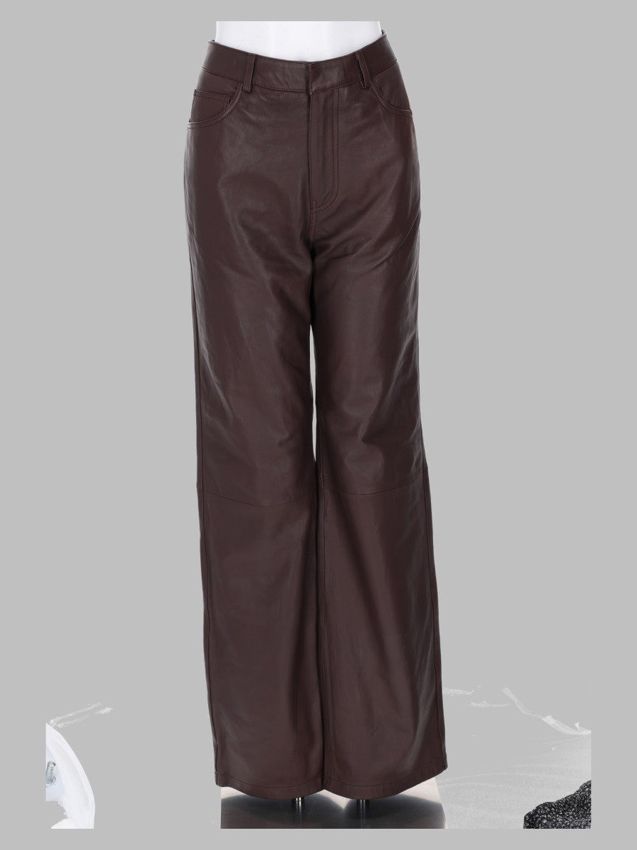 ROTATE Birger Christensen Women's Leather Trousers Brown