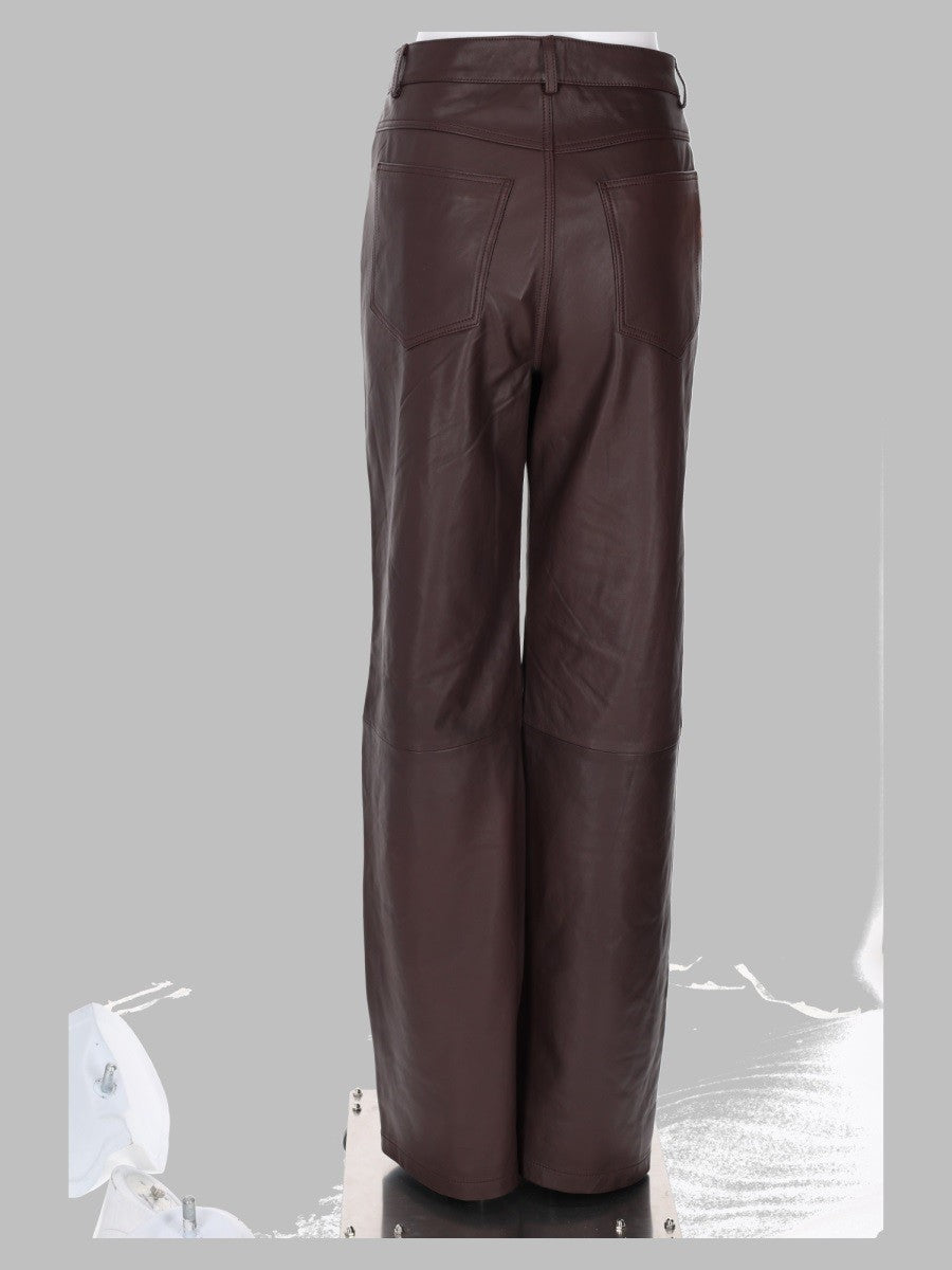 ROTATE Birger Christensen Women's Leather Trousers Brown, view 2