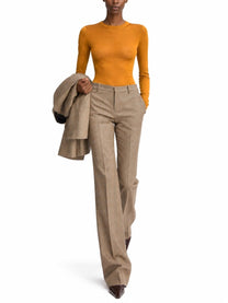 Saint Laurent Women's Pantalone Svasato in Lana Pied De Poule Principe Di Galles Beige