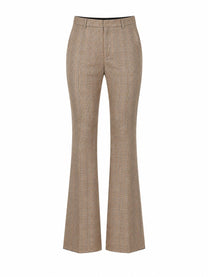 Saint Laurent Women's Pantalone Svasato in Lana Pied De Poule Principe Di Galles Beige