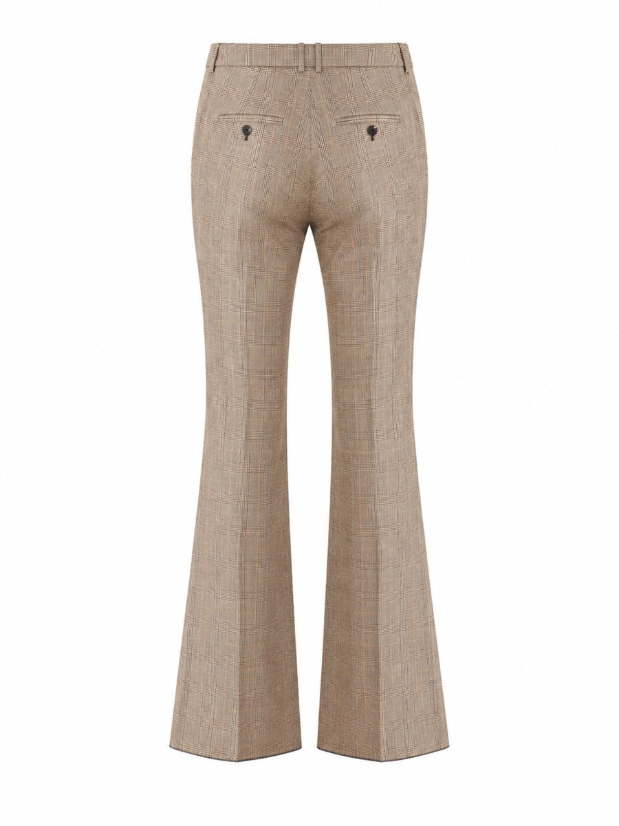 Saint Laurent Women's Pantalone Svasato in Lana Pied De Poule Principe Di Galles Beige