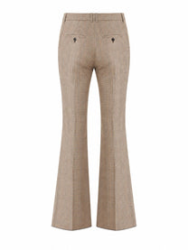 Saint Laurent Women's Pantalone Svasato in Lana Pied De Poule Principe Di Galles Beige