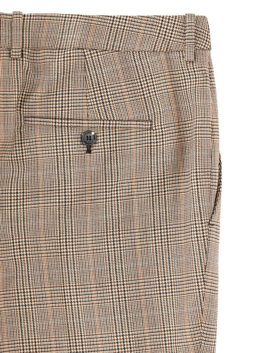 Saint Laurent Women's Pantalone Svasato in Lana Pied De Poule Principe Di Galles Beige