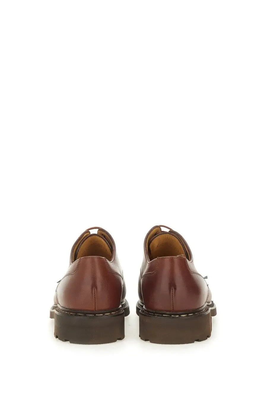 Paraboot men’s lace up Chambord brown derby shoes with brown leather upper and chunky dark brown rubber sole