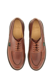Paraboot men’s lace up chambord brown derby shoes in brown leather with matching laces and black rubber sole