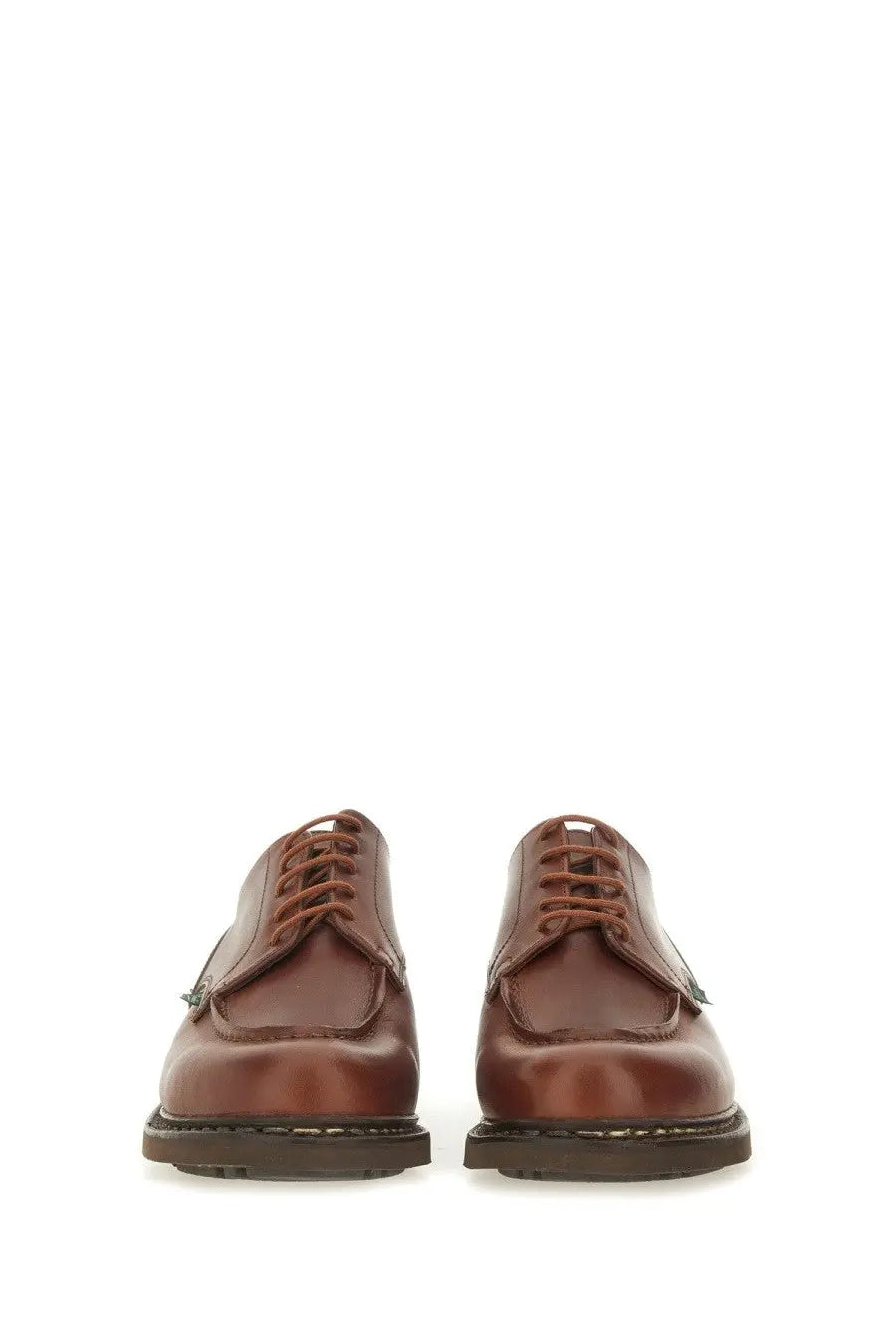 Brown leather lace-up oxford shoes with dark brown soles from paraboot men’s lace up chambord brown collection