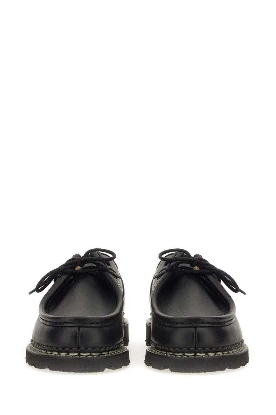Paraboot men’s black leather lace up two holes michael shoes with chunky sole and visible stitching details