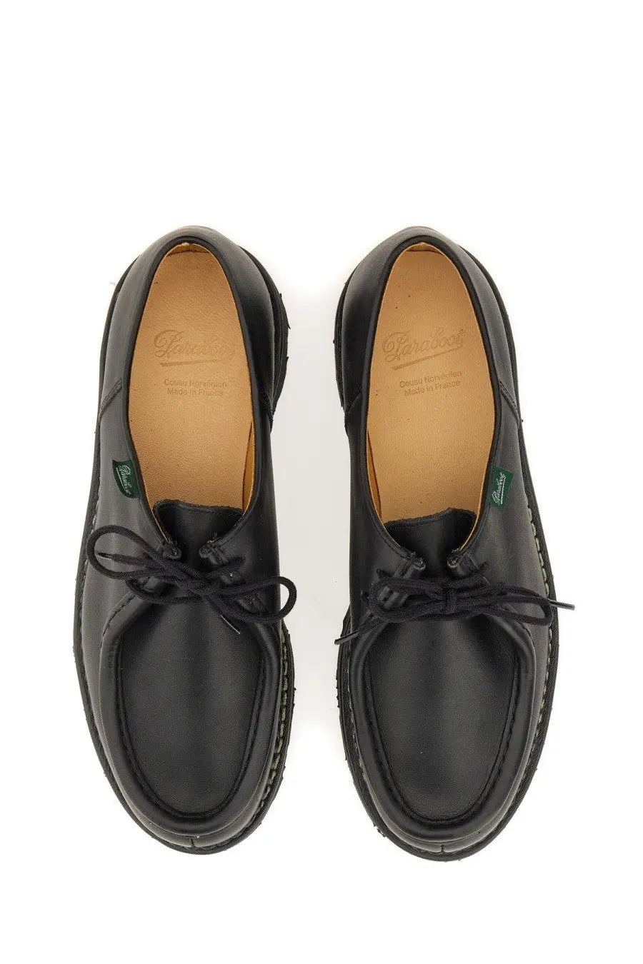 Paraboot men’s black leather lace-up shoes with classic minimalist design and sturdy soles