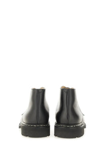 Paraboot men’s black leather ankle boots with chunky sole and contrasting white stitching for durable style