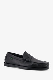 Paraboot men’s black leather loafers with classic moccasin design and stitched detailing