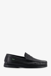 Paraboot men’s black leather loafers with classic penny strap design and subtle stitching details