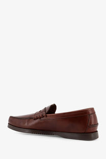 Paraboot men’s leather loafers brown with classic moccasin-style design and dark brown rubber sole