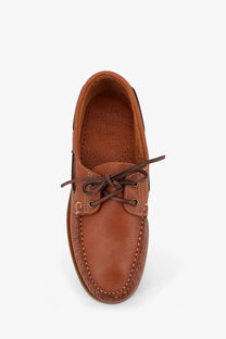 Brown leather boat shoe with matching laces and contrasting stitching from paraboot mens leather loafers miel
