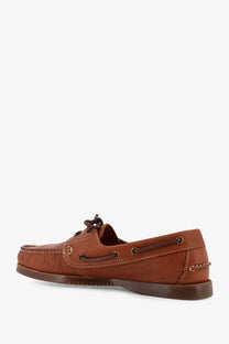 Brown leather boat shoe with tan stitching and dark brown laces from paraboot mens leather loafers miel collection