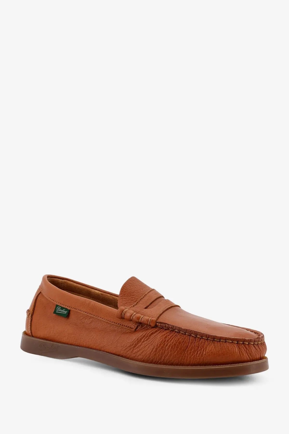 Paraboot men’s leather loafers miel in tan with stitched strap and brown rubber sole
