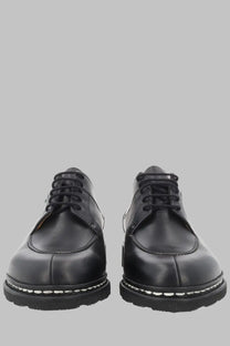 Paraboot men’s mocassino avignon black leather lace-up oxford shoes with classic design and white stitching along the sole