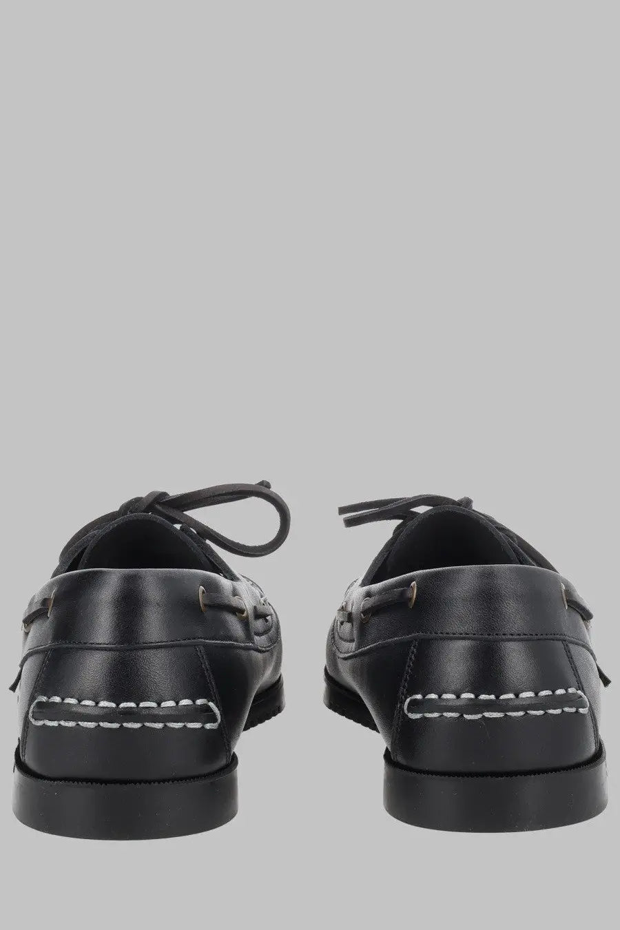 Paraboot men’s mocassino barth black leather boat shoes with white stitching and laces