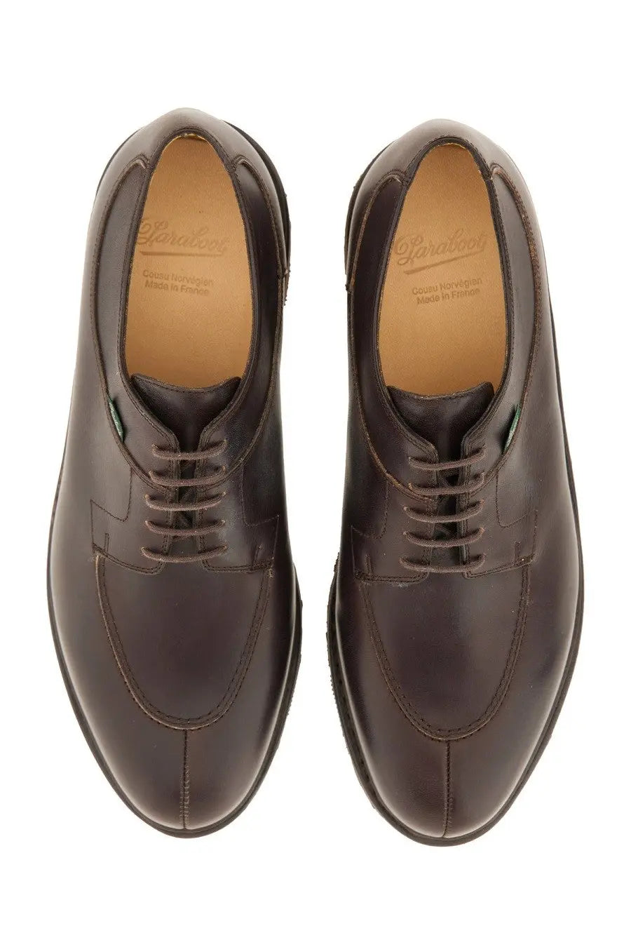 Dark brown leather Paraboot men’s moccasin Avignon oxford shoes with polished finish and classic lace-up design