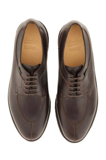 Dark brown leather Paraboot men’s moccasin Avignon oxford shoes with polished finish and classic lace-up design