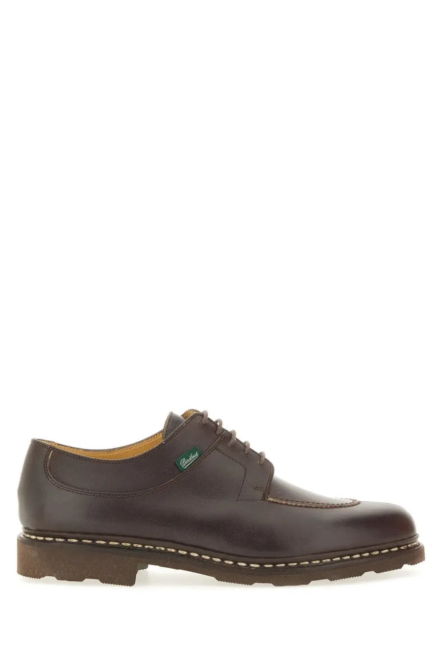 Paraboot men’s moccasin Avignon brown brown leather lace-up oxford shoe with a green logo tag on the side
