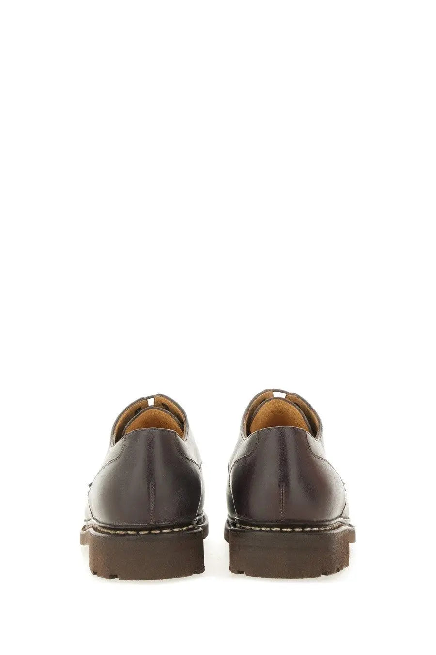 Paraboot men’s moccasin chambord brown dark brown leather dress shoes with classic oxford design and white stitching