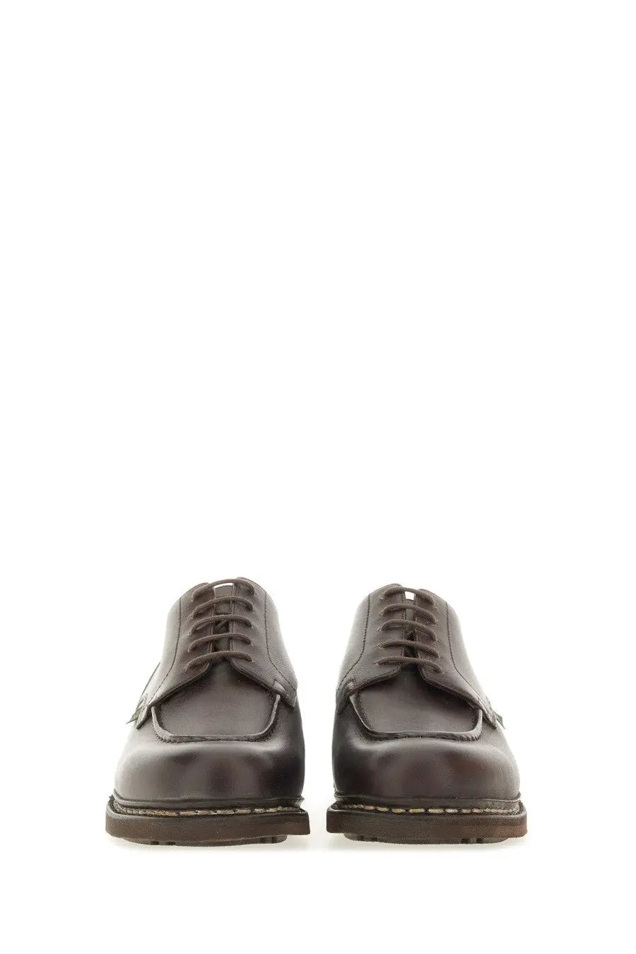 Paraboot men’s moccasin chambord brown dark brown leather lace-up oxford shoes with polished finish and stitching