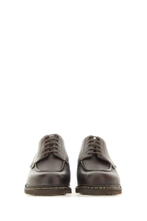 Paraboot men’s moccasin chambord brown dark brown leather lace-up oxford shoes with polished finish and stitching