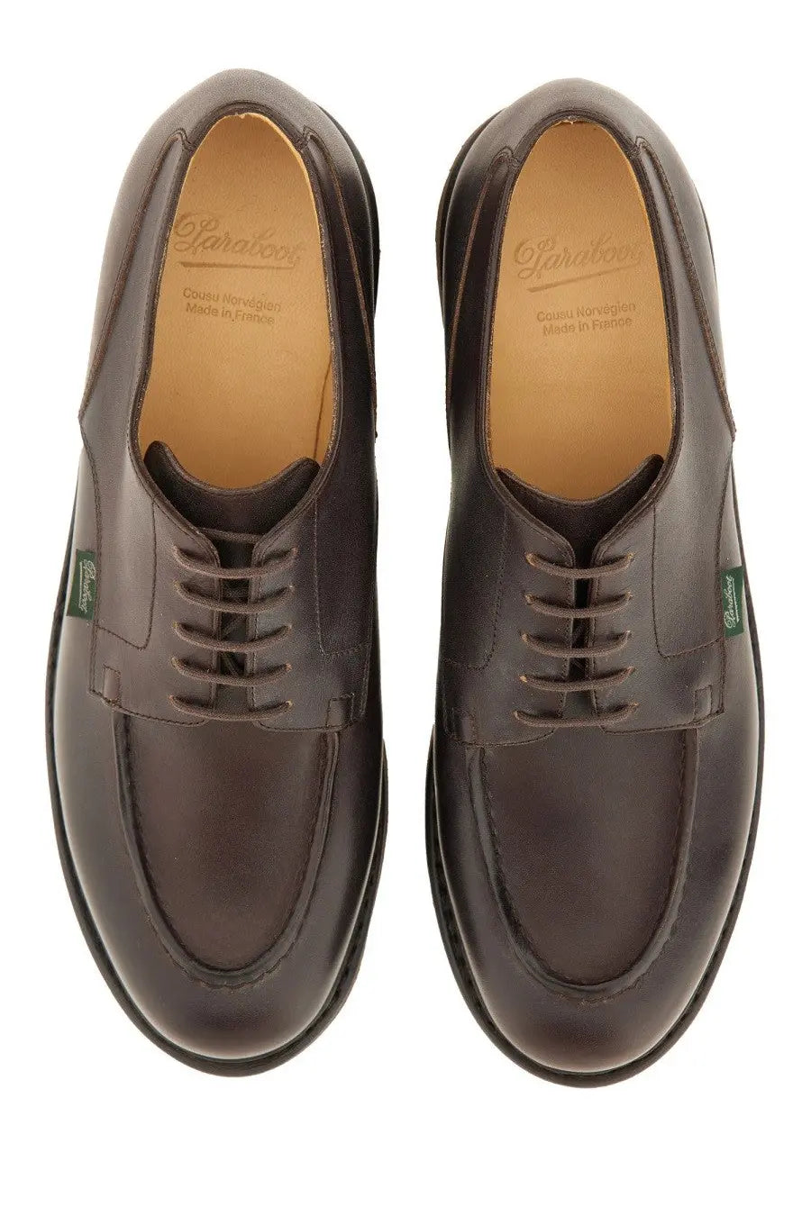 Paraboot men’s moccasin Chambord brown dark brown leather lace-up oxford shoes with classic design and green tags
